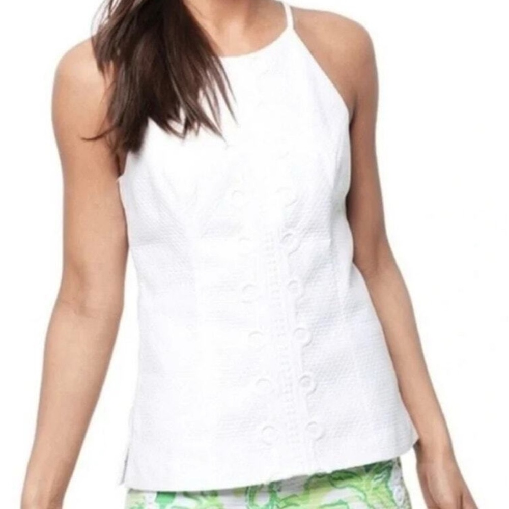Lilly Pulitzer Annabelle White Sleeveless Brocade Halter Top, Size 2